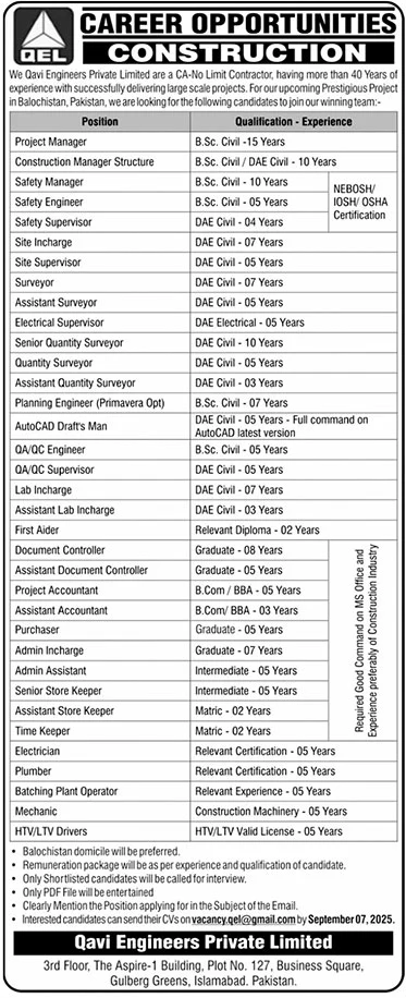 Jobs in Qavi Engineers Private Limited Islamabad